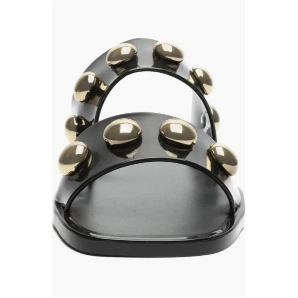 Schutz Lizzie Slide‎ Sandals Black Gold Studs Jelly Size 9 - Picture 3 of 9